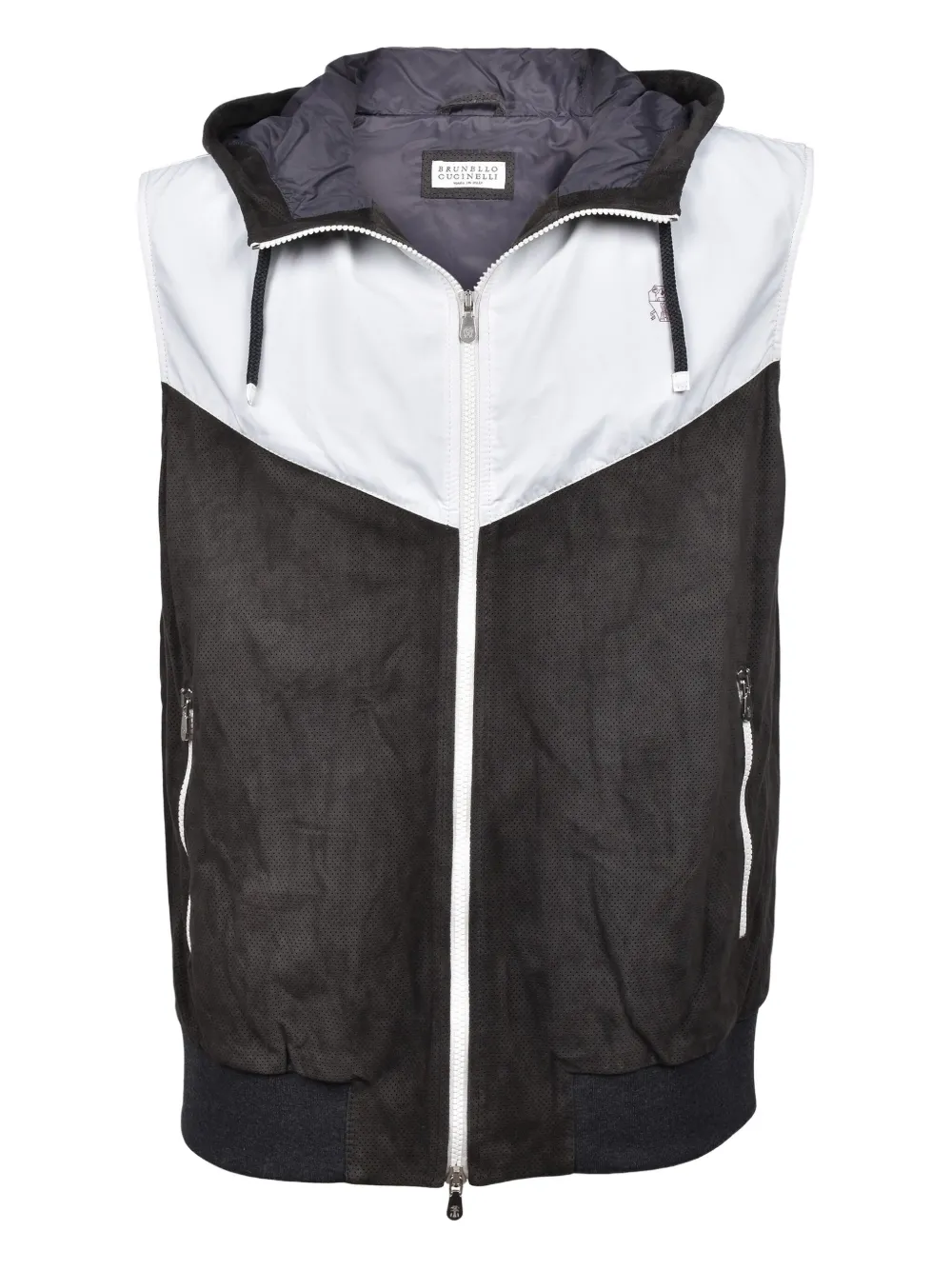 Жилет с капюшоном и перфорацией Brunello Cucinelli, черный
Жилет с капюшоном и перфорацией Brunello Cucinelli, черный