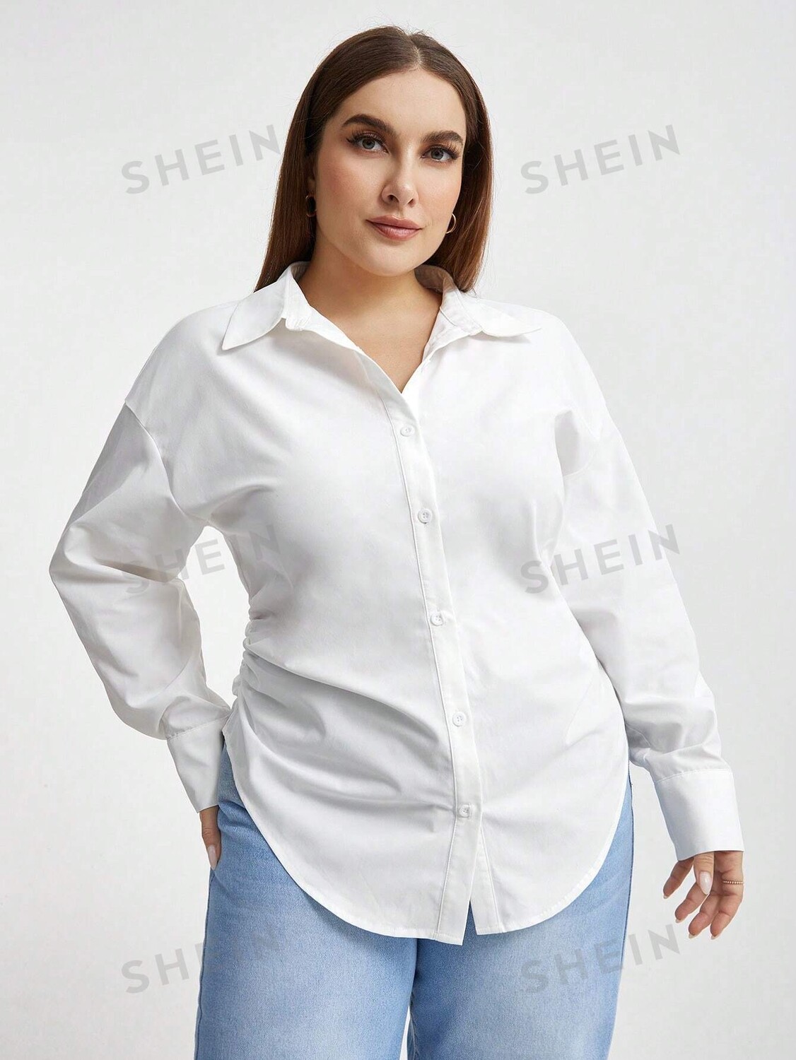 Essnce Plus Size Белая женская рубашка со складками с длинным рукавом Shein, белый
Essnce Plus Size Белая женская рубашка со складками с длинным рукавом Shein, белый