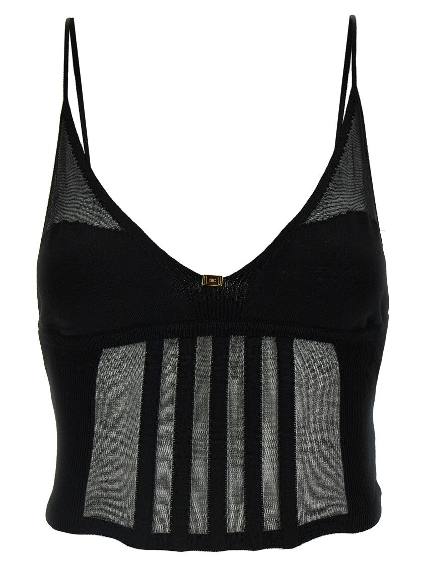 Облегающий трикотажный топ с прозрачными вставками Elisabetta Franchi, черный
Облегающий трикотажный топ с прозрачными вставками Elisabetta Franchi, черный