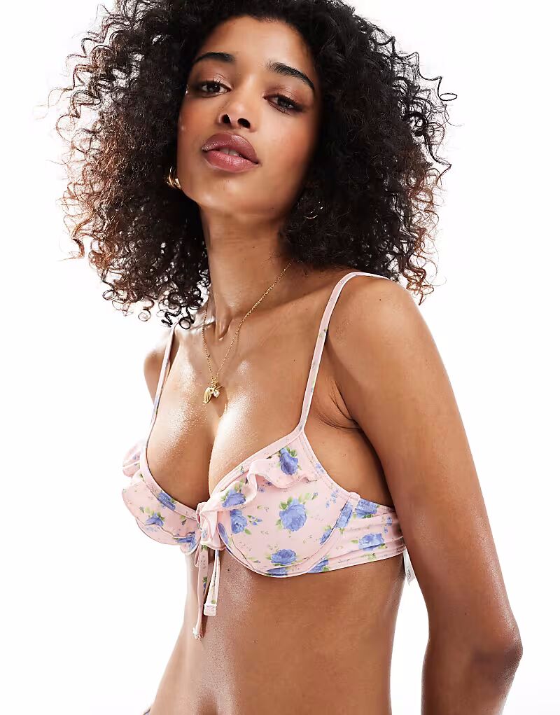 Бикини-топ на косточках с завязками спереди и оборкой с принтом роз Miss Selfridge, розовый
Бикини-топ на косточках с завязками спереди и оборкой с принтом роз Miss Selfridge, розовый