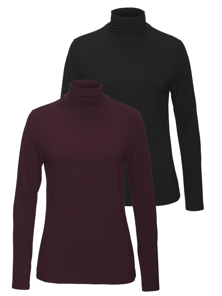 Футболка LASCANA Stehkragenshirt, цвет aubergine, schwarz 
Футболка LASCANA Stehkragenshirt, цвет aubergine, schwarz