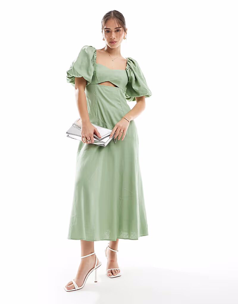 Платье миди с вырезами из льна New Look зеленого цвета с рукавами-фонариками
Платье миди с вырезами из льна New Look зеленого цвета с рукавами-фонариками