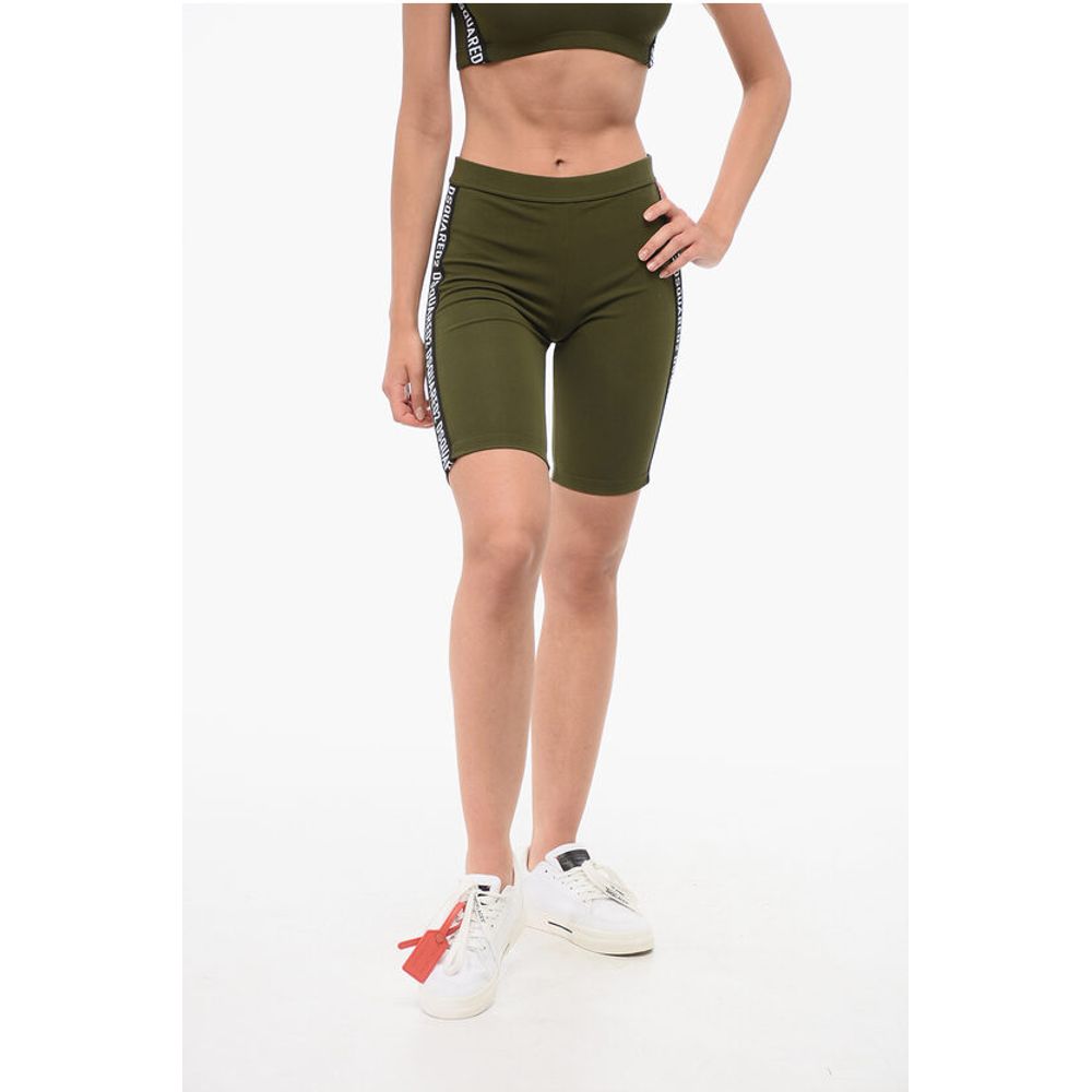 Велосипедные шорты из хлопка-стрейча с логотипом сбоку Dsquared2, зеленый 
Велосипедные шорты из хлопка-стрейча с логотипом сбоку Dsquared2, зеленый