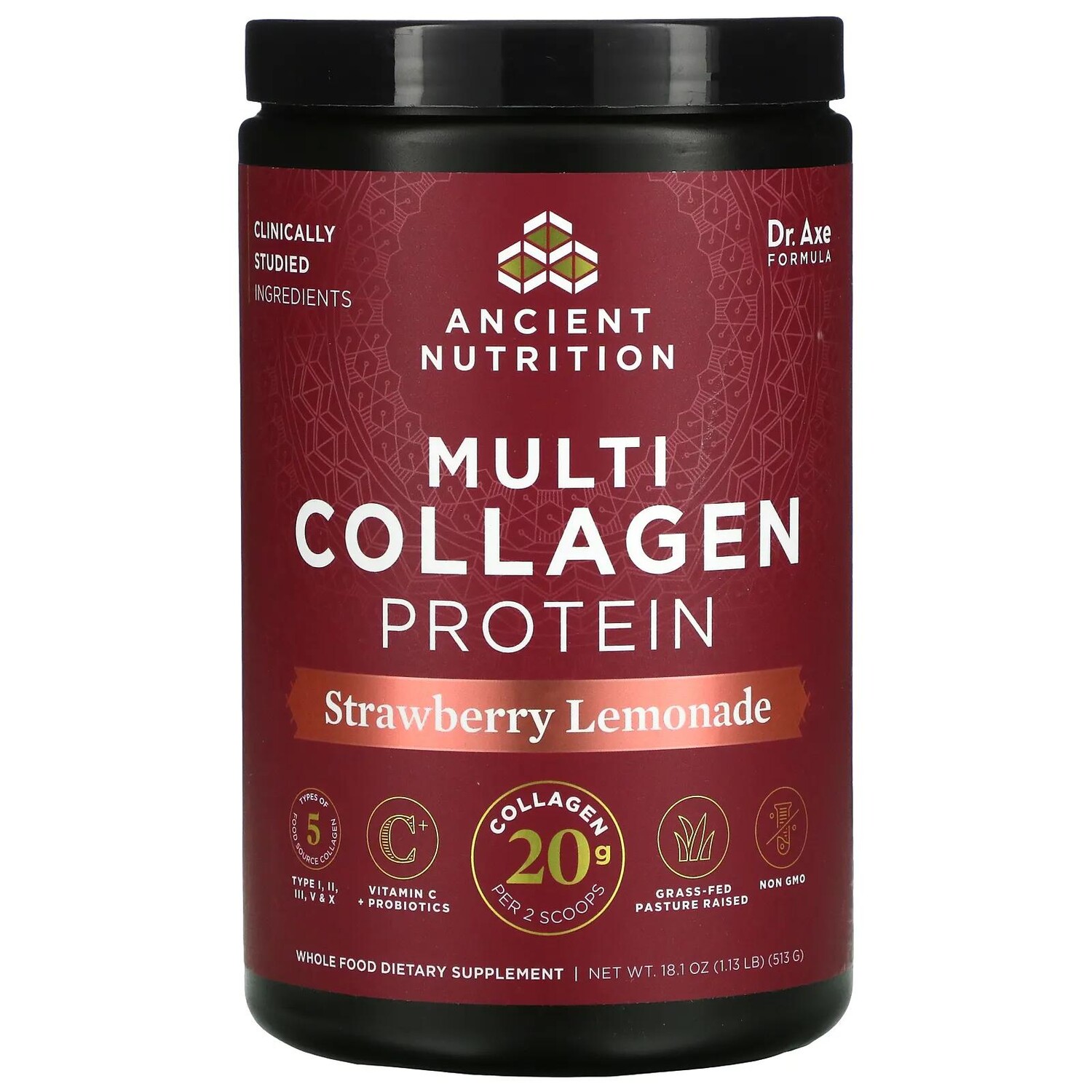 Dr. Axe / Ancient Nutrition Multi Collagen Protein Powder Strawberry Lemonade 18.9 oz (535 g)
Dr. Axe / Ancient Nutrition Multi Collagen Protein Powder Strawberry Lemonade 18.9 oz (535 g)