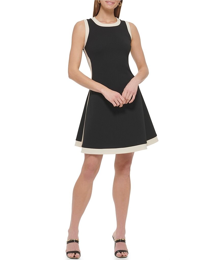 DKNY Эластичное платье с круглым вырезом без рукавов и контрастной отделкой, расклешенное платье, черный
DKNY Эластичное платье с круглым вырезом без рукавов и контрастной отделкой, расклешенное платье, черный