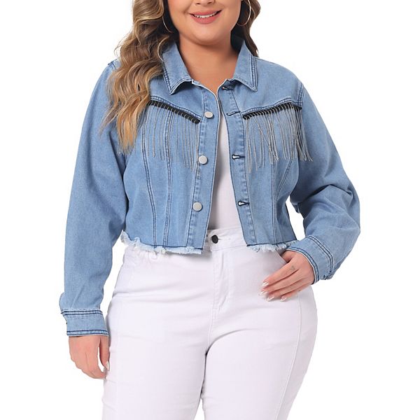 Кропированная джинсовая куртка для женщин plus size с бахромой и пуговицами Agnes Orinda
Кропированная джинсовая куртка для женщин plus size с бахромой и пуговицами Agnes Orinda