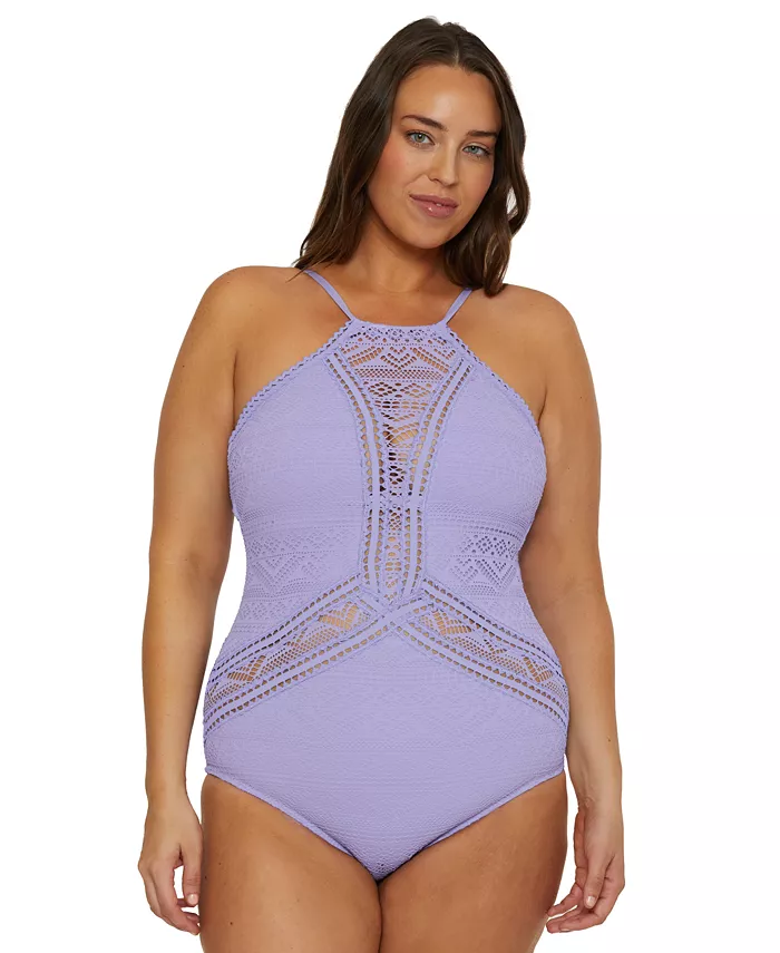 Слитный купальник размера плюс с цветной вязкой и высоким воротом Becca ETC, фиолетовый
Слитный купальник размера плюс с цветной вязкой и высоким воротом Becca ETC, фиолетовый