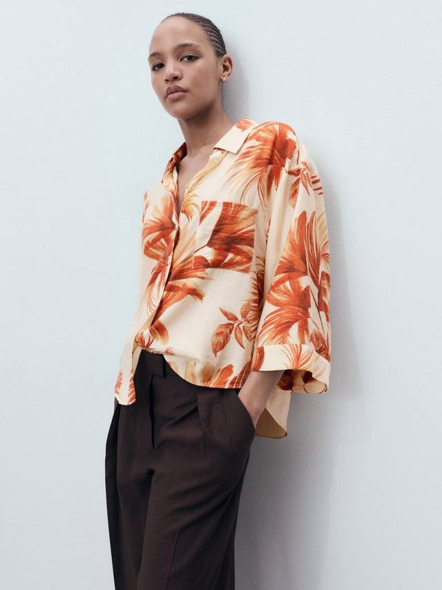 Пальмовая рубашка с широкими рукавами Mango, Natural White
Пальмовая рубашка с широкими рукавами Mango, Natural White