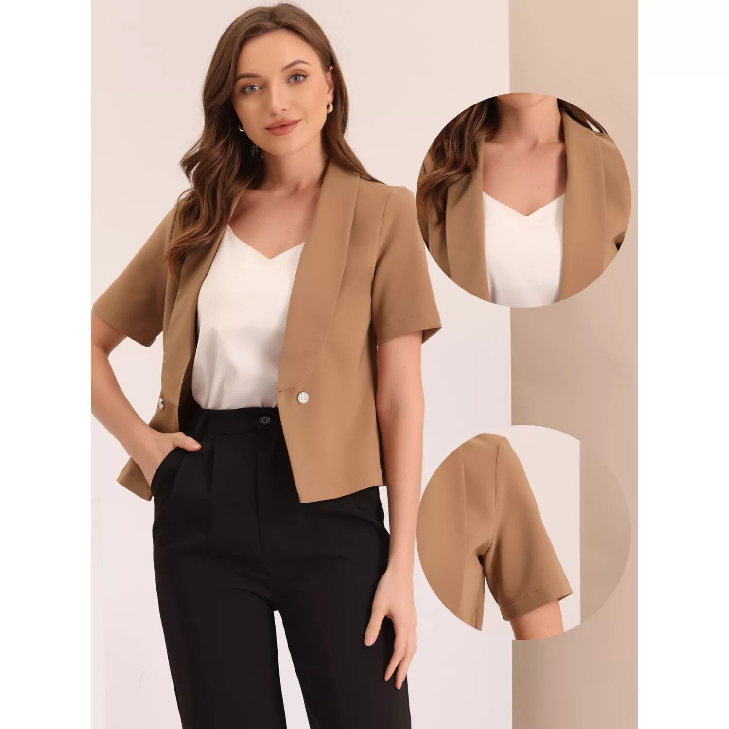 Женский повседневный кардиган с шалевым воротником и открытым передом, рабочий офисный костюм с короткими рукавами, блейзеры ALLEGRA K, серый/розовый
Женский повседневный кардиган с шалевым воротником и открытым передом, рабочий офисный костюм с короткими рукавами, блейзеры ALLEGRA K, серый/розовый