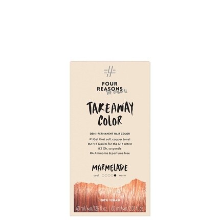 Four Reasons Original Takeaway Color Marmalade 7.43 Медный полуперманентный краситель для волос 100% веганский и без испытаний на животных
Four Reasons Original Takeaway Color Marmalade 7.43 Медный полуперманентный краситель для волос 100% веганский и без испытаний на животных
