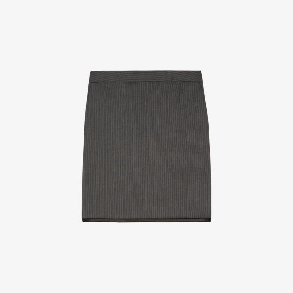 Мини-юбка The Kooples прямого кроя с высокой талией из полосатой шерсти, серый 
Мини-юбка The Kooples прямого кроя с высокой талией из полосатой шерсти, серый