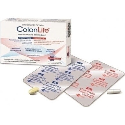Пищевая добавка Colonlife с масляной кислотой и пробиотиками при синдроме раздраженного кишечника - 10 таблеток и 10 капсул Bionat
Пищевая добавка Colonlife с масляной кислотой и пробиотиками при синдроме раздраженного кишечника - 10 таблеток и 10 капсул Bionat