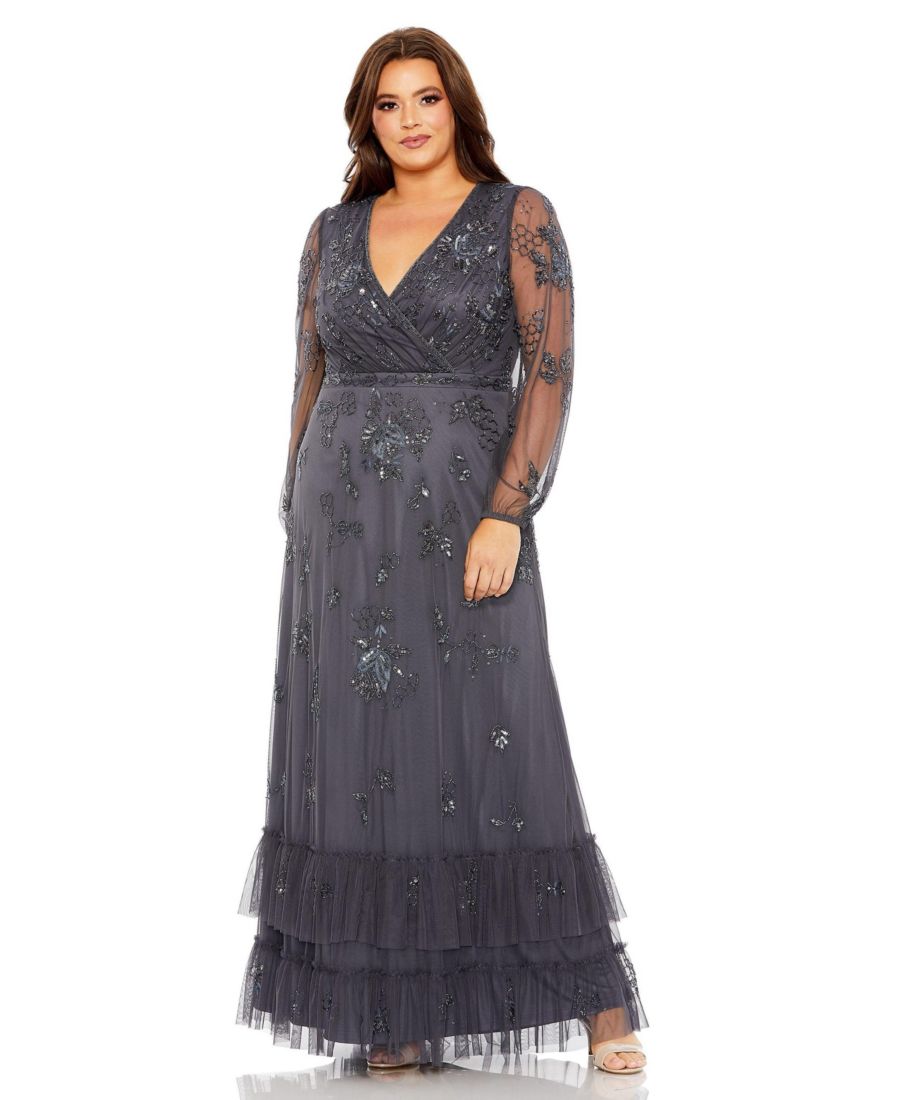 Женское платье с пышными рукавами, V-образным вырезом, многоярусной вышивкой Mac Duggal, Charcoal
Женское платье с пышными рукавами, V-образным вырезом, многоярусной вышивкой Mac Duggal, Charcoal