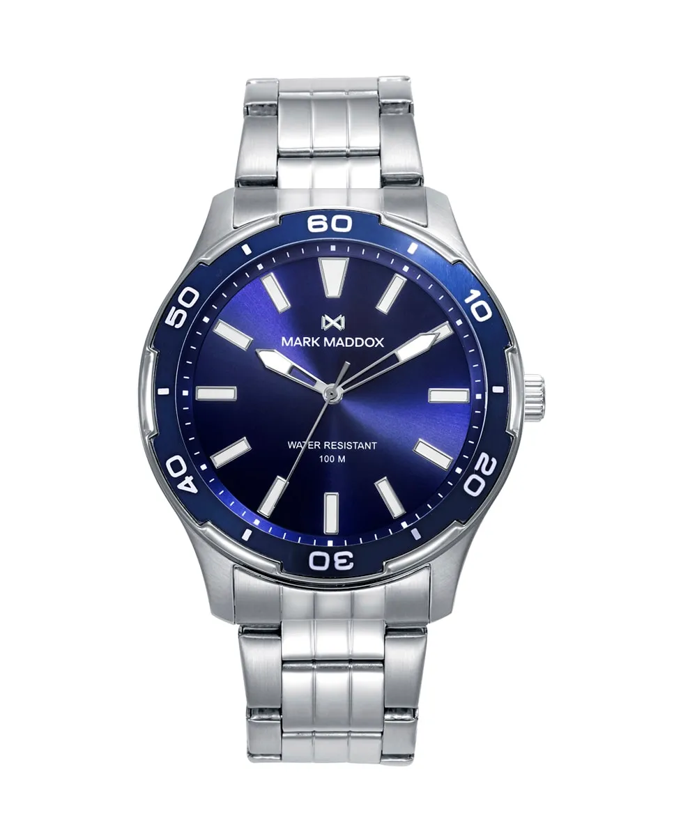 Мужские часы Mission со стальным корпусом, синим безелем и стальным браслетом Mark Maddox, серебряный
Мужские часы Mission со стальным корпусом, синим безелем и стальным браслетом Mark Maddox, серебряный