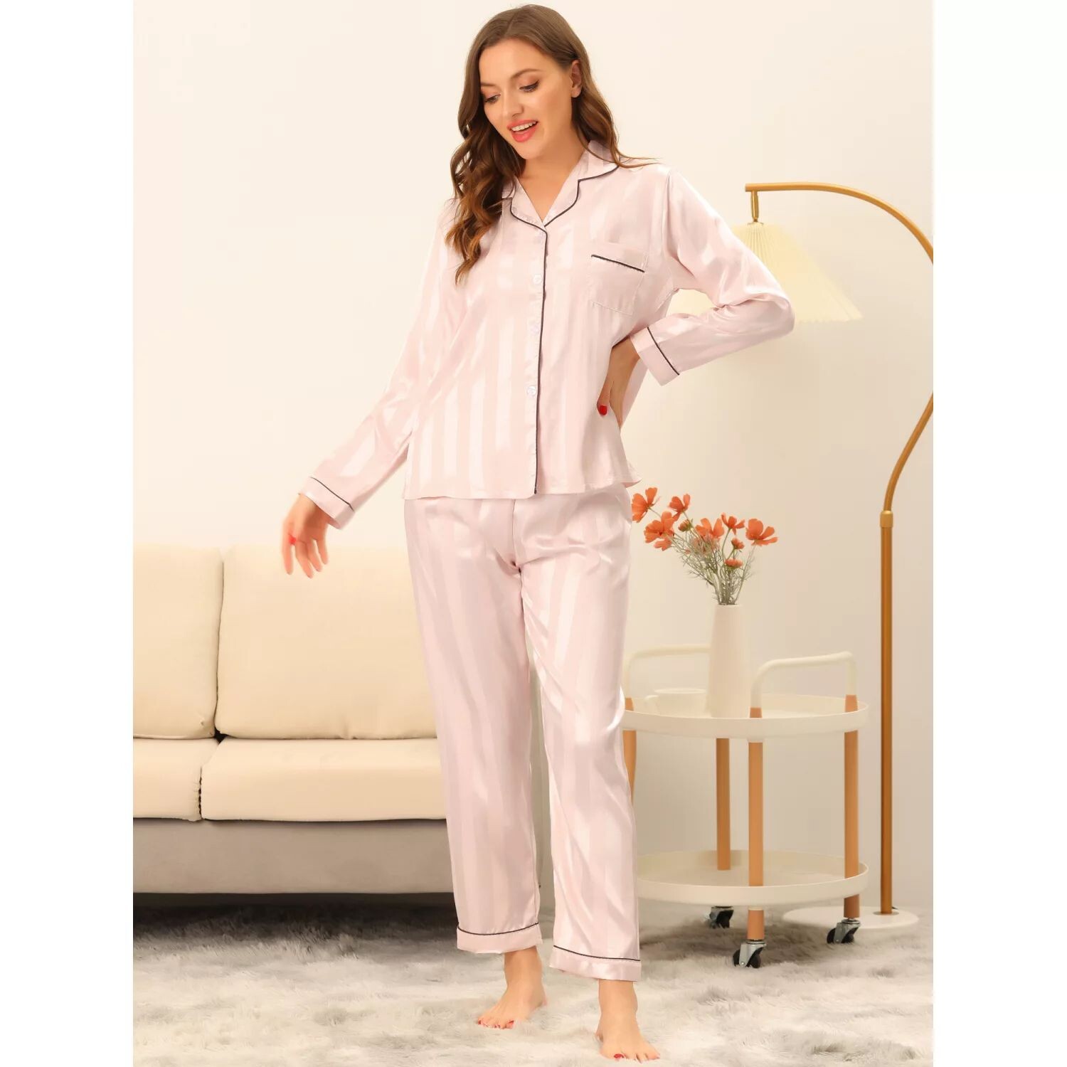 Женская ночная рубашка с брюками, атласная пижама для отдыха, мягкий пижамный комплект на пуговицах cheibear, светло-розовый
Женская ночная рубашка с брюками, атласная пижама для отдыха, мягкий пижамный комплект на пуговицах cheibear, светло-розовый