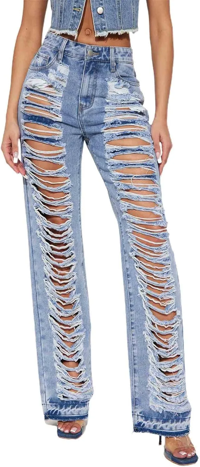 Sexyshine Женские джинсы High Waist с потертостями и разрывами, свободные прямые
Sexyshine Женские джинсы High Waist с потертостями и разрывами, свободные прямые