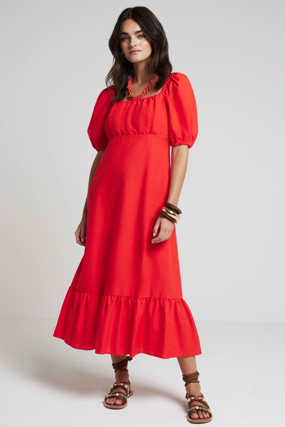 Платье миди «молочница» со льном River Island, красный
Платье миди «молочница» со льном River Island, красный