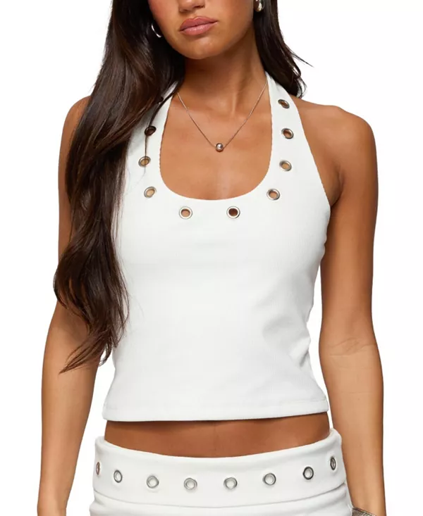 Топ-Халтер «Гавана» с люверсами и ребристой отделкой Edikted, белый
Топ-Халтер «Гавана» с люверсами и ребристой отделкой Edikted, белый