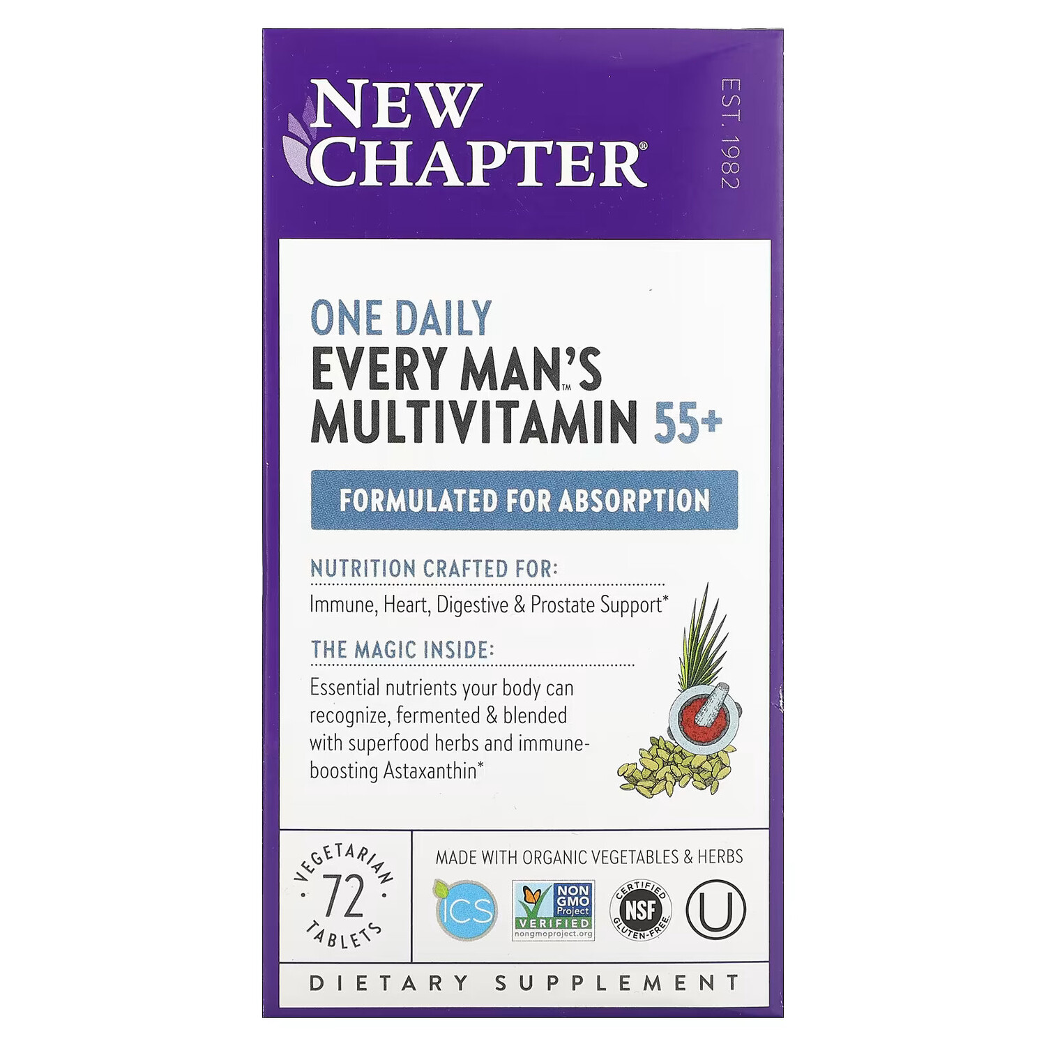 New Chapter, Every Man's One Daily, мультивитамины для 55+, 72 вегетарианские таблетки
New Chapter, Every Man's One Daily, мультивитамины для 55+, 72 вегетарианские таблетки