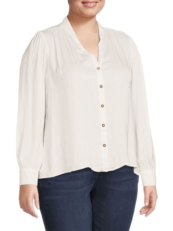 Блузка Socialite плюс сплошная с пышными рукавами, белый 
Блузка Socialite плюс сплошная с пышными рукавами, белый