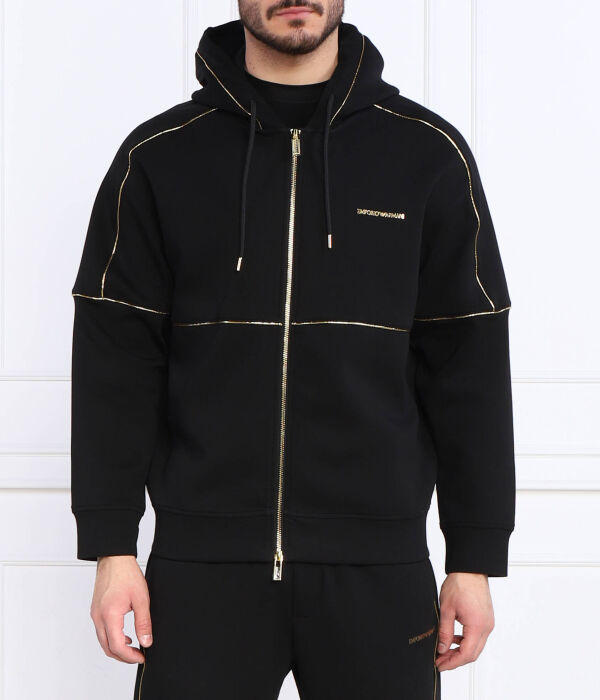 Толстовка мужская Emporio Armani с золотым декором, черный 
Толстовка мужская Emporio Armani с золотым декором, черный
