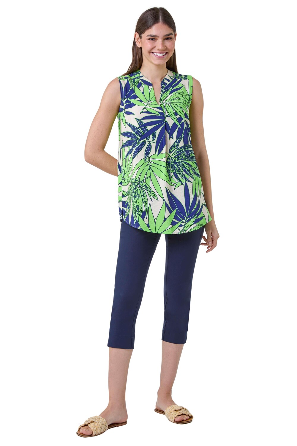 Блузка без рукавов с тропическим принтом пальмовых листьев Roman, зеленый
Блузка без рукавов с тропическим принтом пальмовых листьев Roman, зеленый