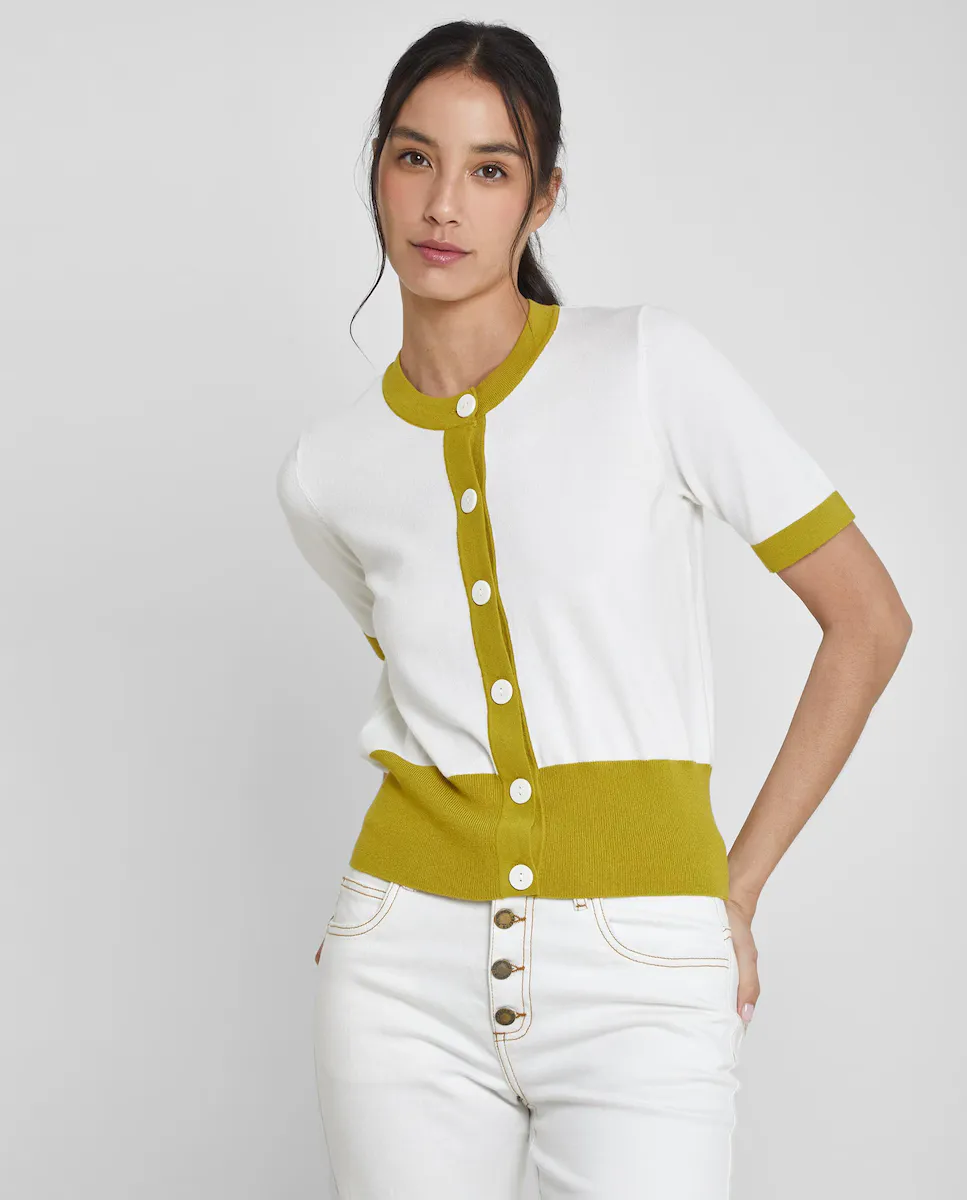 Женский двухцветный кардиган с короткими рукавами Trucco, горчичный
Женский двухцветный кардиган с короткими рукавами Trucco, горчичный