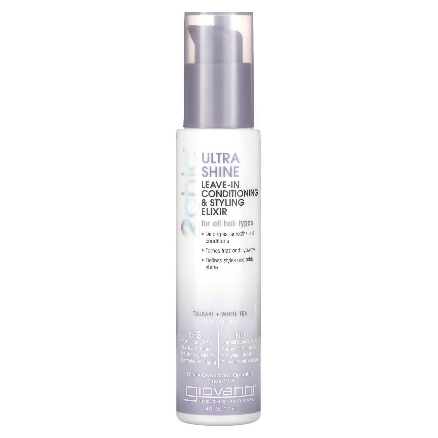 Giovanni, 2chic, Ultra Shine Leave-In Conditioning & Styling Elixir, For All Hair Types, Tsubaki +White Tea, 4 fl oz (118 ml)
Giovanni, 2chic, Ultra Shine Leave-In Conditioning & Styling Elixir, For All Hair Types, Tsubaki +White Tea, 4 fl oz (118 ml)