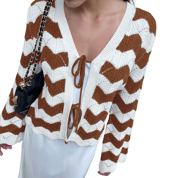 Женский кардиган с v-образным вырезом, длинным рукавом и завязками спереди Clearflower, Khaki Striped
Женский кардиган с v-образным вырезом, длинным рукавом и завязками спереди Clearflower, Khaki Striped