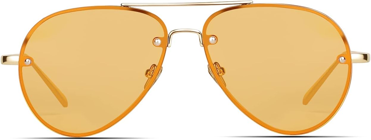 Солнцезащитные очки-авиаторы с двойной перемычкой и металлическими оправами для женщин и мужчин, защита от УФ-излучения UV400, модный дизайн без оправы Zentavi, Gold Orange
Солнцезащитные очки-авиаторы с двойной перемычкой и металлическими оправами для женщин и мужчин, защита от УФ-излучения UV400, модный дизайн без оправы Zentavi, Gold Orange