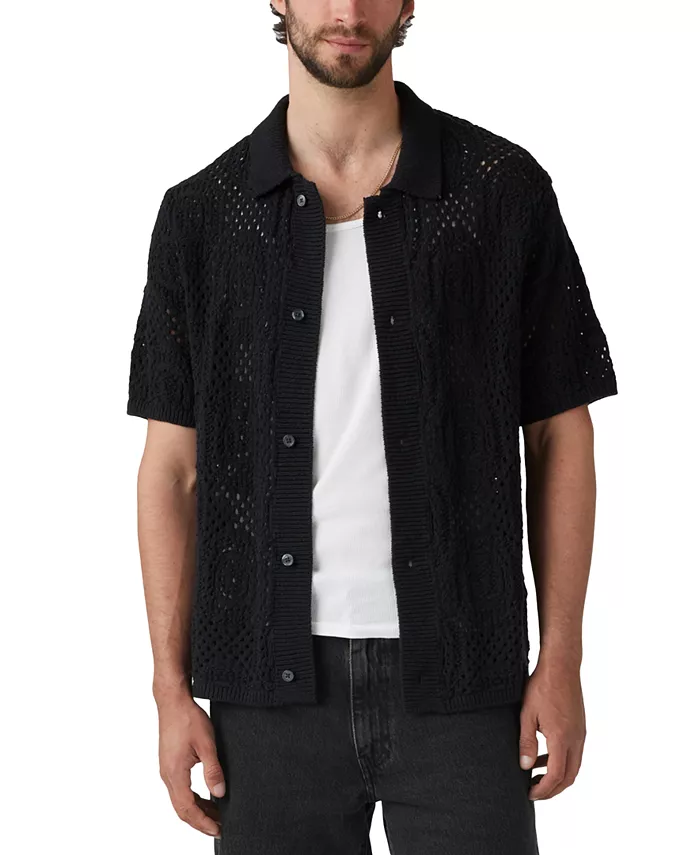 Мужская прямая рубашка с пуговицами в стиле кэмп в технике плетения пойнтелле Levi's, черный 
Мужская прямая рубашка с пуговицами в стиле кэмп в технике плетения пойнтелле Levi's, черный