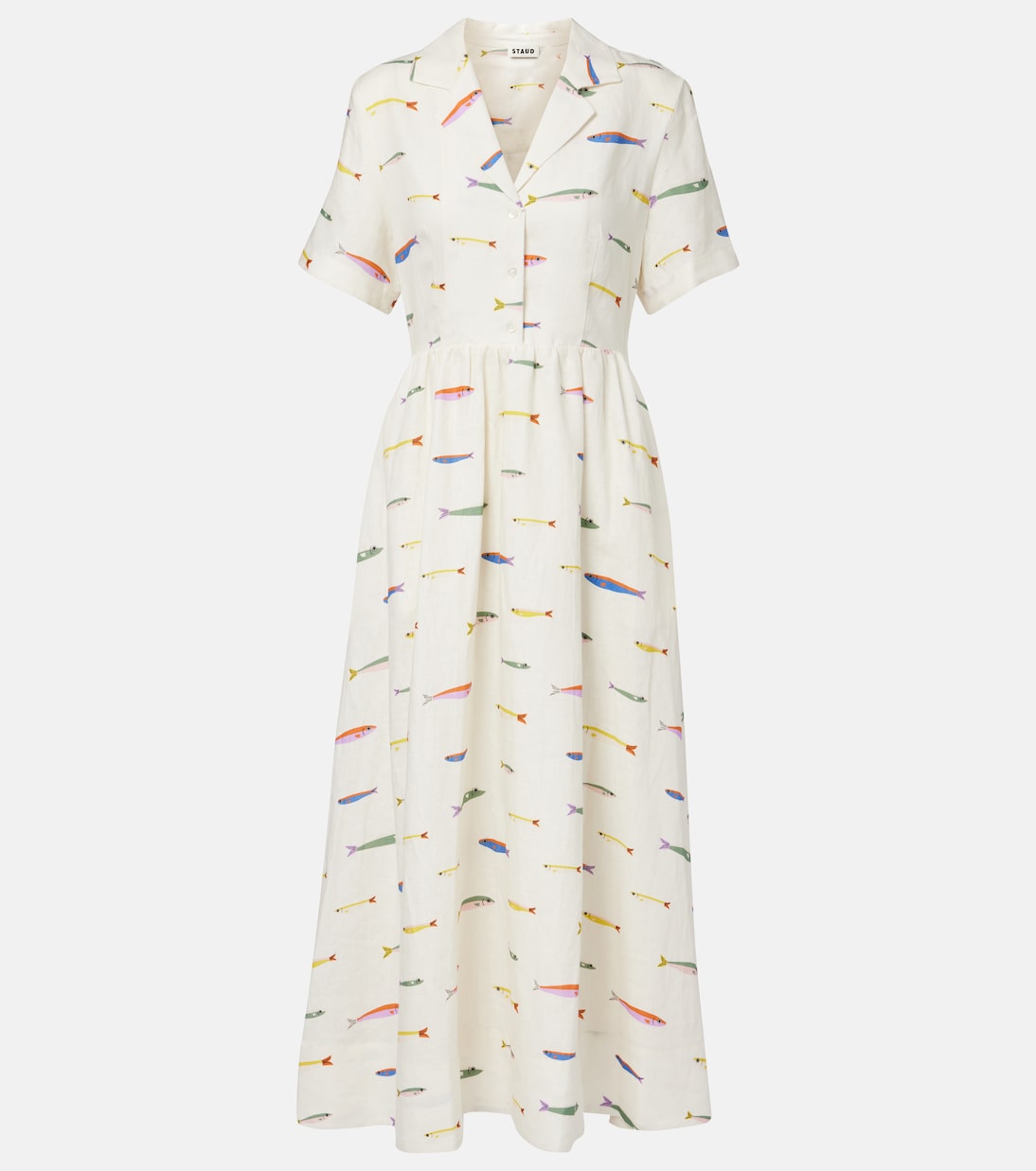 Платье-рубашка из льна с принтом Meryl Staud, Pop Sardines Ivory 
Платье-рубашка из льна с принтом Meryl Staud, Pop Sardines Ivory