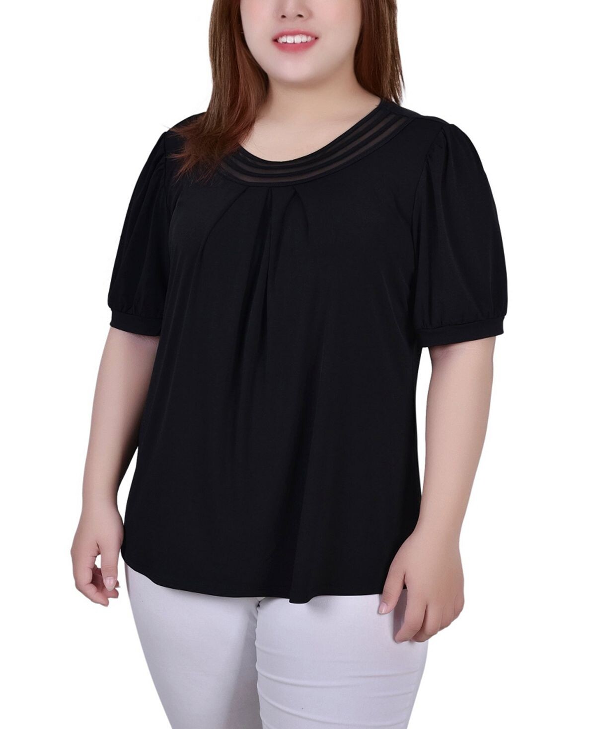 Плюс размер прозрачный топ с короткими рукавами и объемными вставками NY Collection, черный
Плюс размер прозрачный топ с короткими рукавами и объемными вставками NY Collection, черный