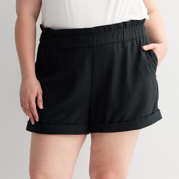 Шорты больших размеров с оборками и карманами Intempo, черный 
Шорты больших размеров с оборками и карманами Intempo, черный