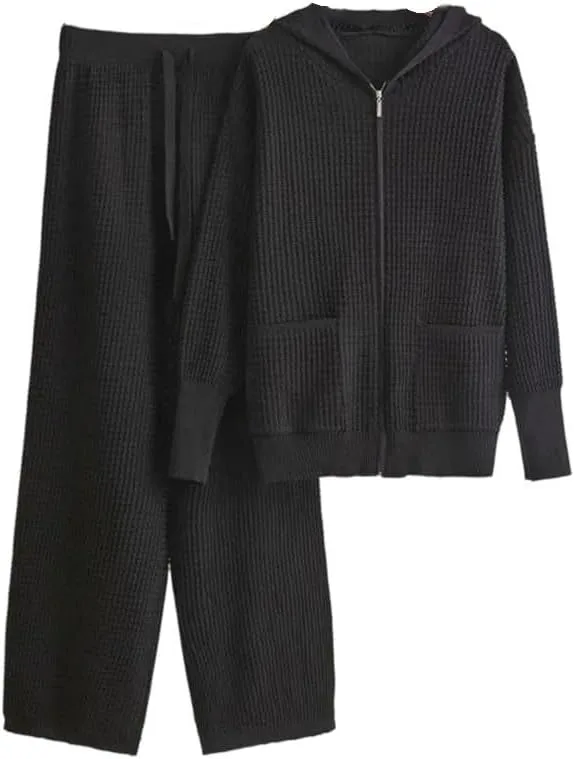 Женский вязаный 2-х предметный сет с капюшоном, молнией и кардиганом, брюки с высокой талией
Женский вязаный 2-х предметный сет с капюшоном, молнией и кардиганом, брюки с высокой талией