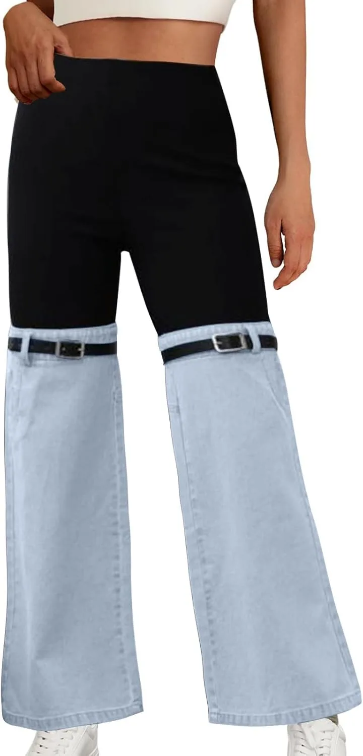 Женские джинсы-клеш с пачворком и высокой талией
Женские джинсы-клеш с пачворком и высокой талией