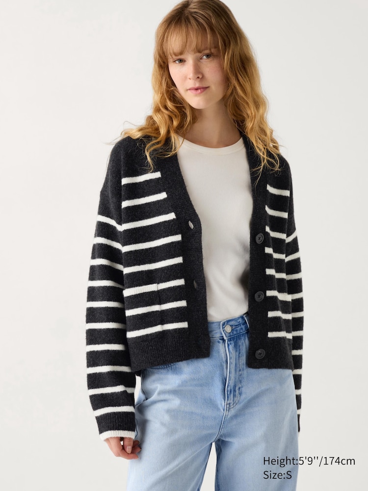Короткий кардиган из пряжи-суфле с v-образным вырезом в полоску Uniqlo, цвет 07 серый
Короткий кардиган из пряжи-суфле с v-образным вырезом в полоску Uniqlo, цвет 07 серый