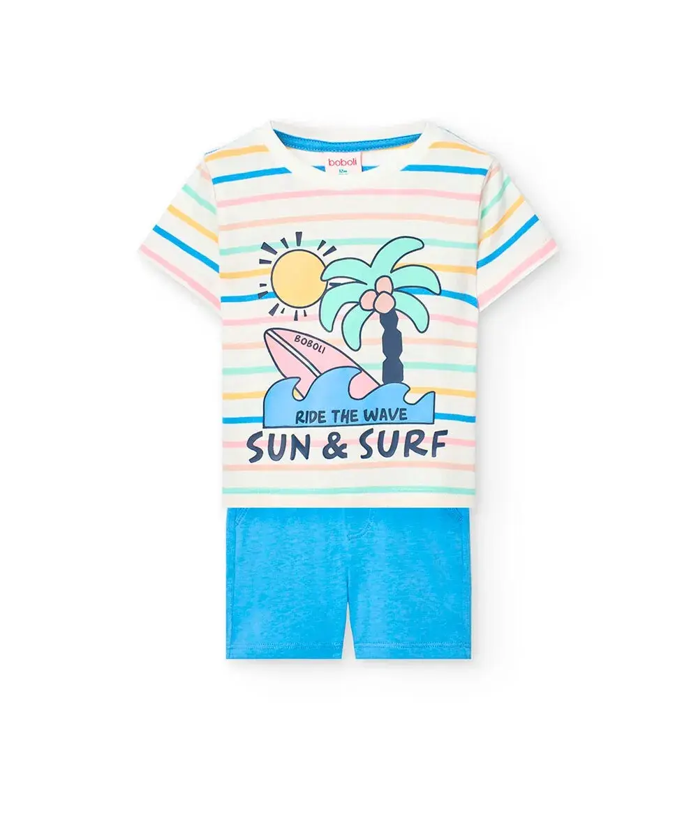 Комплект из хлопковой футболки и шорт для мальчика Boboli, голубой
Комплект из хлопковой футболки и шорт для мальчика Boboli, голубой