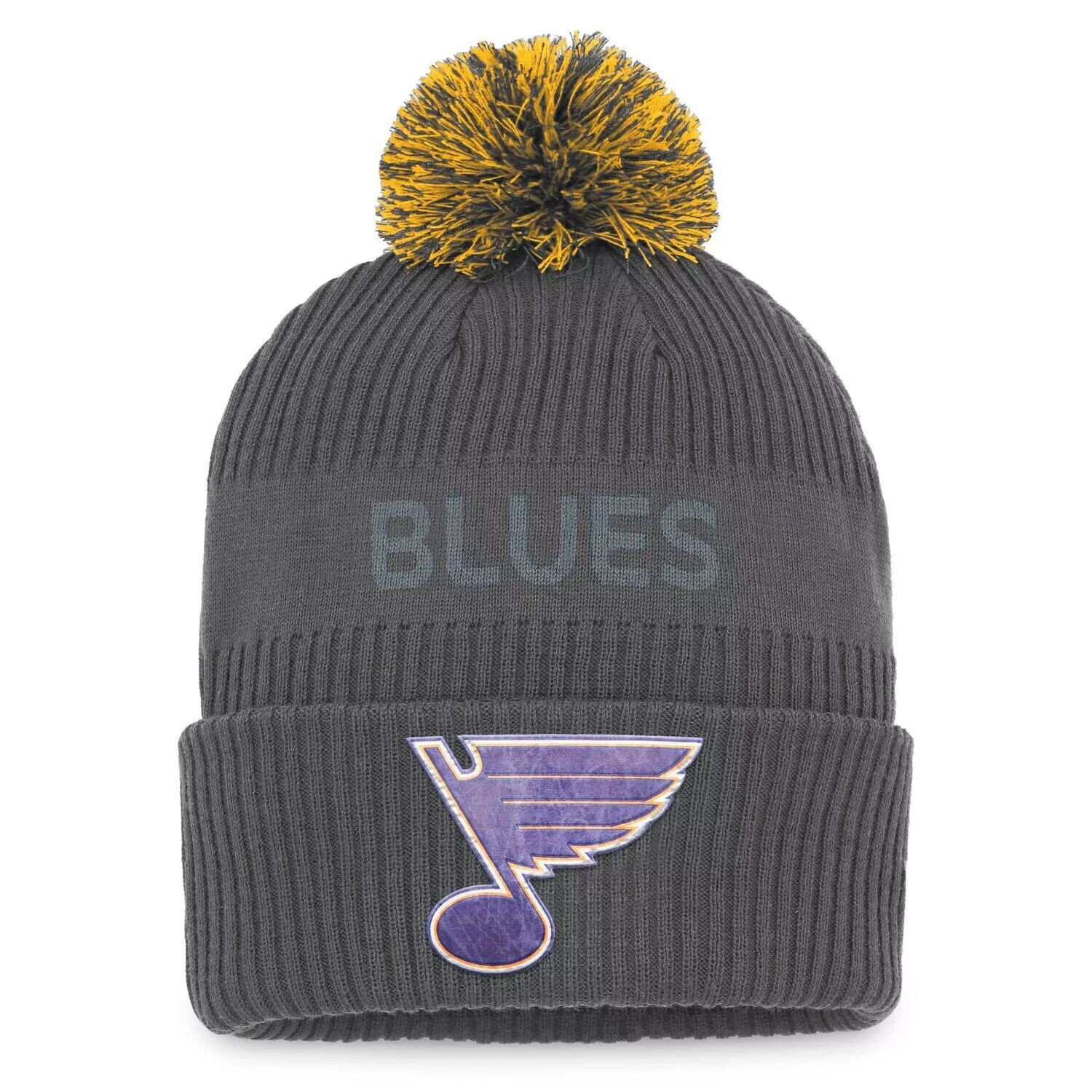 Мужская темно-серая мужская вязаная шапка Fanatics St. Louis Blues Authentic Pro Home с манжетами и помпоном
Мужская темно-серая мужская вязаная шапка Fanatics St. Louis Blues Authentic Pro Home с манжетами и помпоном