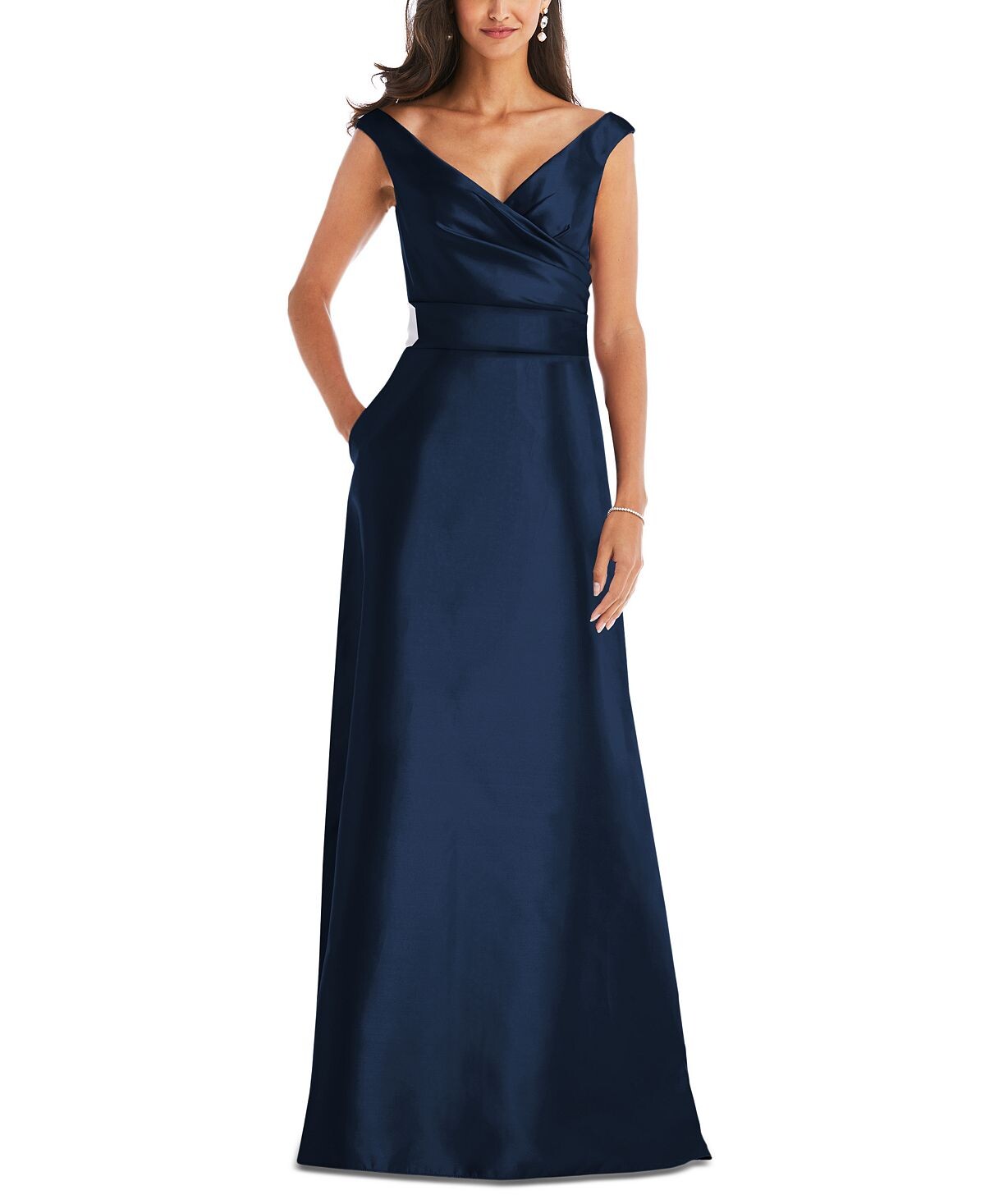 Атласное платье с открытыми плечами Alfred Sung, темно-синий
Атласное платье с открытыми плечами Alfred Sung, темно-синий