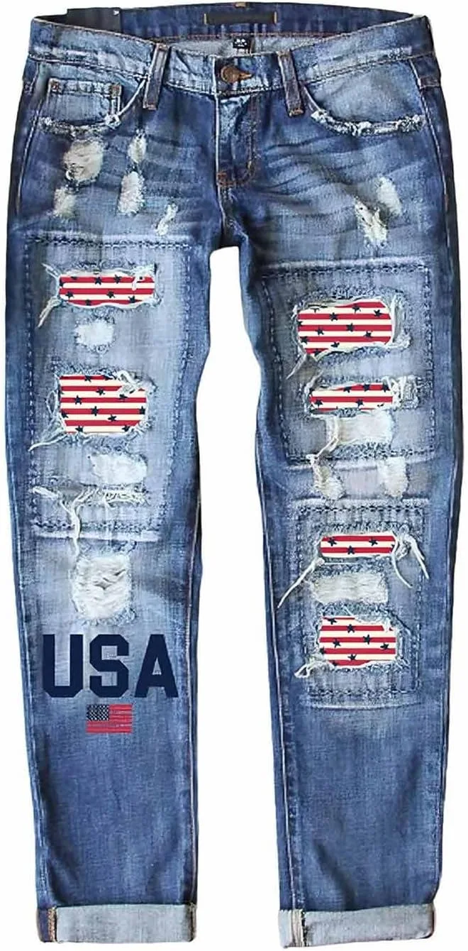 Женские рваные джинсы Boyfriend с принтом и потертостями
Женские рваные джинсы Boyfriend с принтом и потертостями