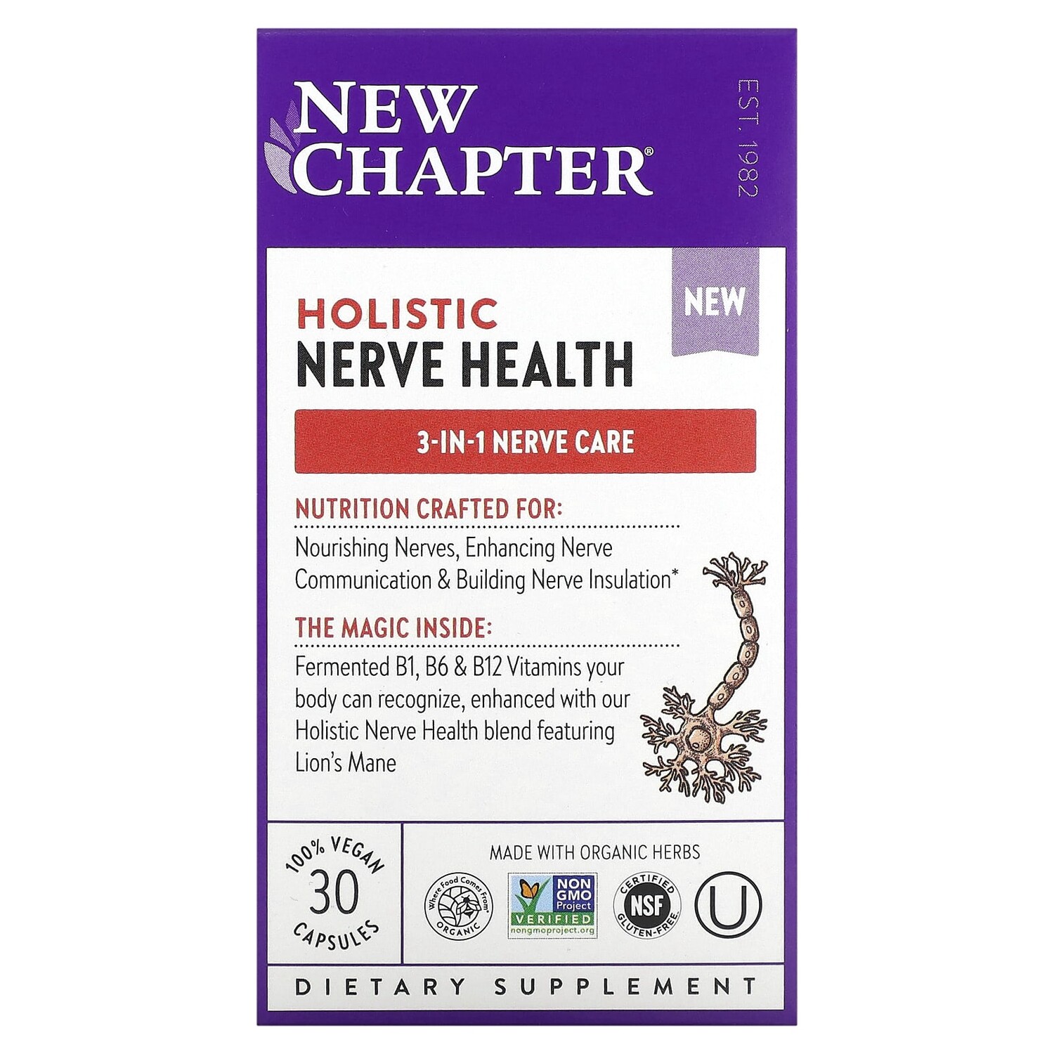 Добавка New Chapter Holistic Nerve Health, 30 капсул
Добавка New Chapter Holistic Nerve Health, 30 капсул