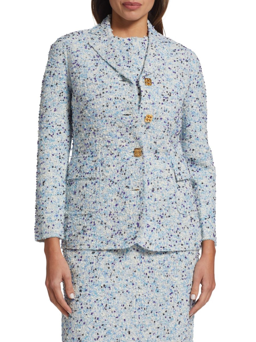 Твидовый блейзер с рукавами-браслетами St. John, синий мульти
Твидовый блейзер с рукавами-браслетами St. John, синий мульти