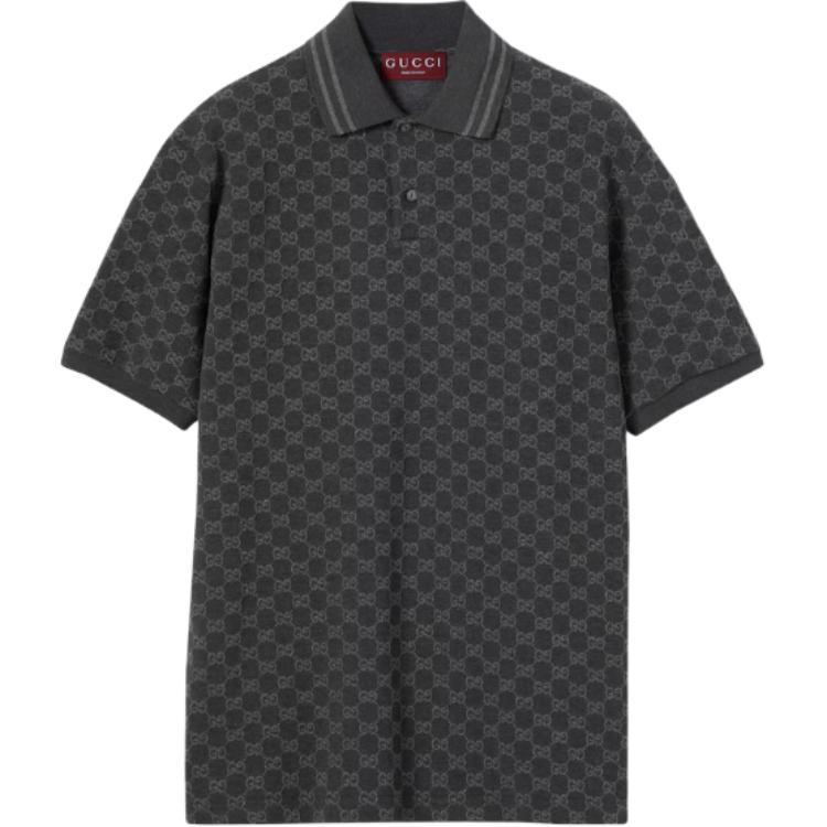 Поло-рубашка из хлопкового пике с жаккардовым узором GG Gucci, черный серый
Поло-рубашка из хлопкового пике с жаккардовым узором GG Gucci, черный серый