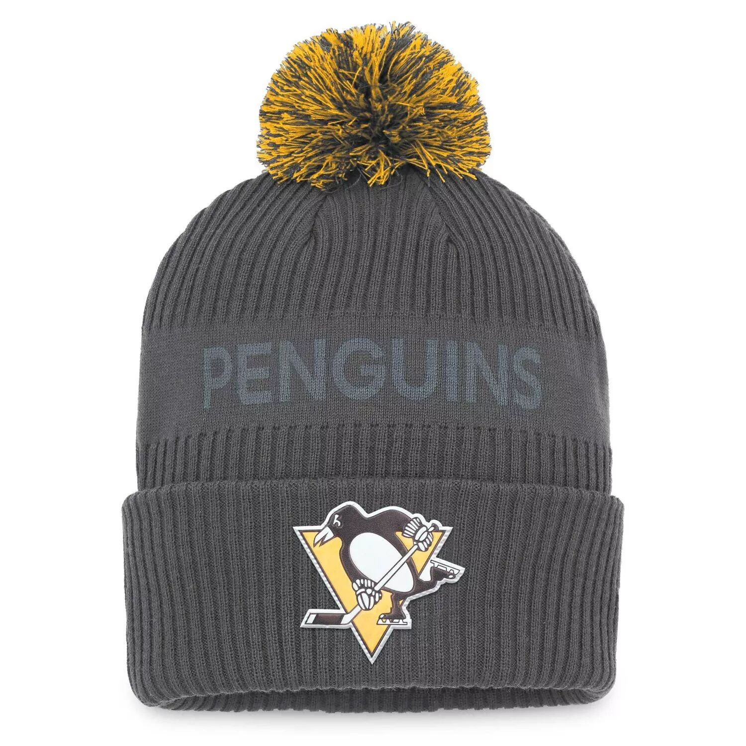 Мужская угольная вязаная шапка Fanatics Pittsburgh Penguins Authentic Pro Home с манжетами и помпоном
Мужская угольная вязаная шапка Fanatics Pittsburgh Penguins Authentic Pro Home с манжетами и помпоном