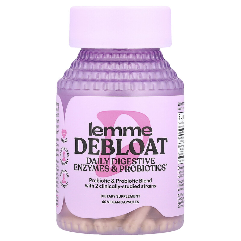 Lemme, Debloat, ежедневные пищеварительные ферменты и пробиотики, 60 веганских капсул
Lemme, Debloat, ежедневные пищеварительные ферменты и пробиотики, 60 веганских капсул