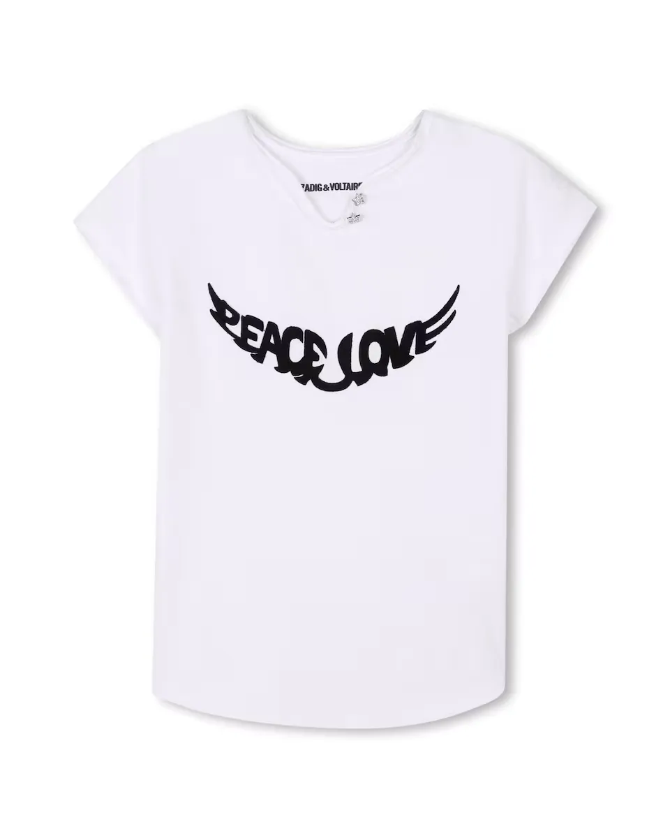 Футболка из хлопка для девочек на пуговицах на горловине Zadig & Voltaire, белый 
Футболка из хлопка для девочек на пуговицах на горловине Zadig & Voltaire, белый
