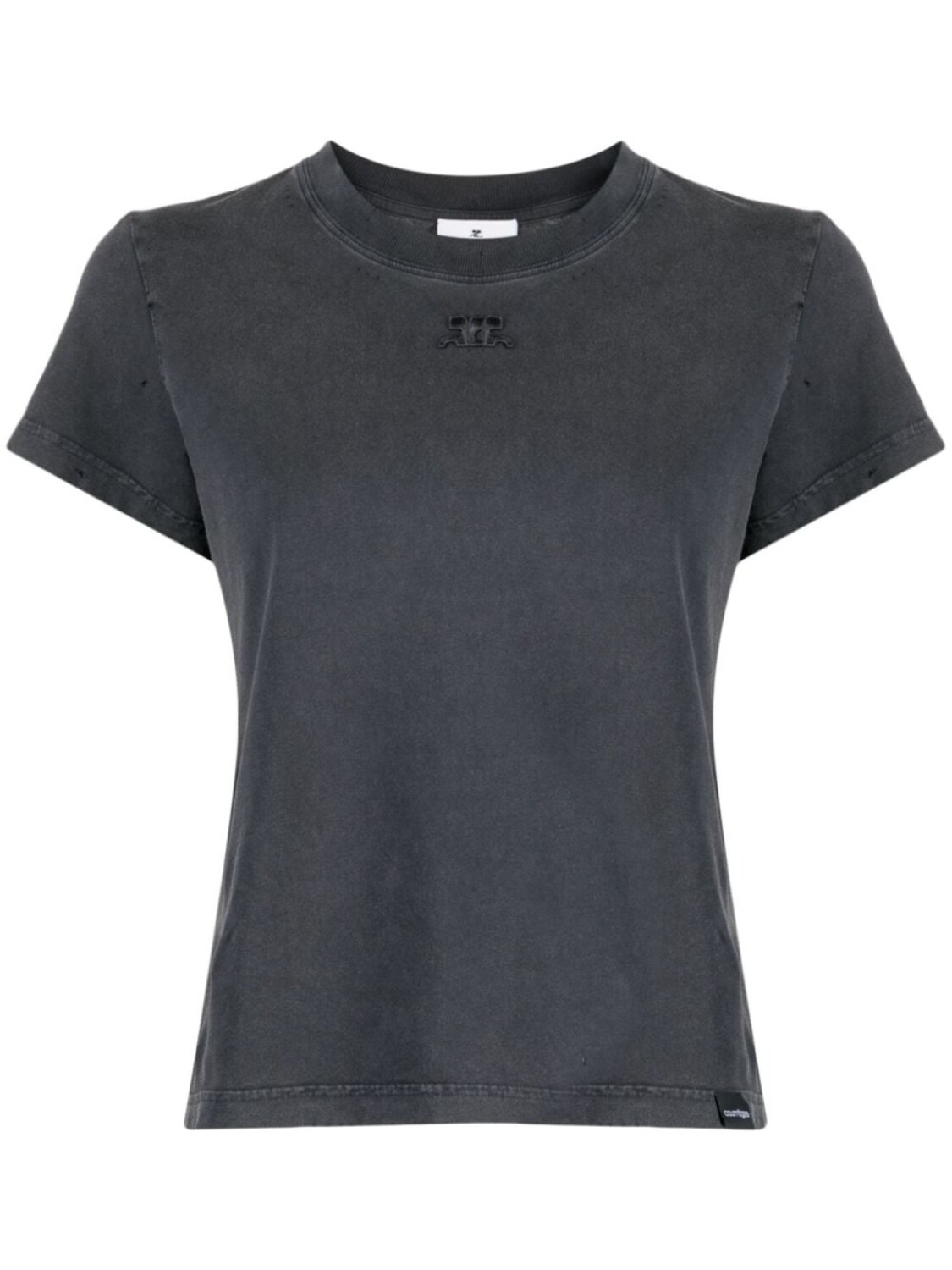 Хлопковая футболка Courrèges с нашивкой-логотипом, серый 
Хлопковая футболка Courrèges с нашивкой-логотипом, серый