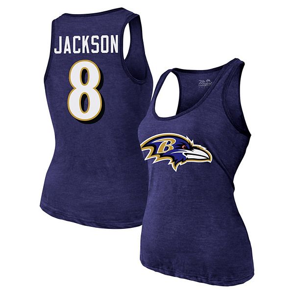 Женский трикотажный топ Lamar Jackson Baltimore Ravens с именем и номером Majestic Threads
Женский трикотажный топ Lamar Jackson Baltimore Ravens с именем и номером Majestic Threads