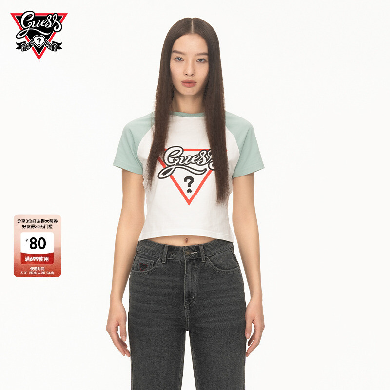 Футболка женская Guess с рукавами реглан, черный 
Футболка женская Guess с рукавами реглан, черный